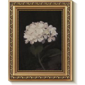 Bzstyleart Gold Framed Vintage Wall Art for Living Room, Hydrangea Flowers Wall Decor Painting, Flowers Painting Canvas Prints Bedroom, Vintage Home Decor Aesthetic Kitchen, 8 x 10 Inch