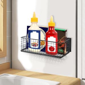 Magnetic Basket Magnetic Fridge Organizer, Magnetic Shelf for Fridge, Magnetic Spice Rack Wire Mesh Magnetic Organizer Holder Accessories(Black,Size:9.8x3.9x3inch)
