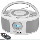 Portable CD Player Boombox with Bluetooth, FM Radio, Remote Control, USB Port and 3.5mm AUX Headphone Jack, Clear Stereo Sound, 4 Watts of Audio, AC/Battery Powered