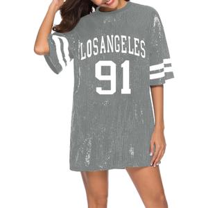PORRCEY Juniors Short Sleeve Sequin Funny Dress Shirts (Small)