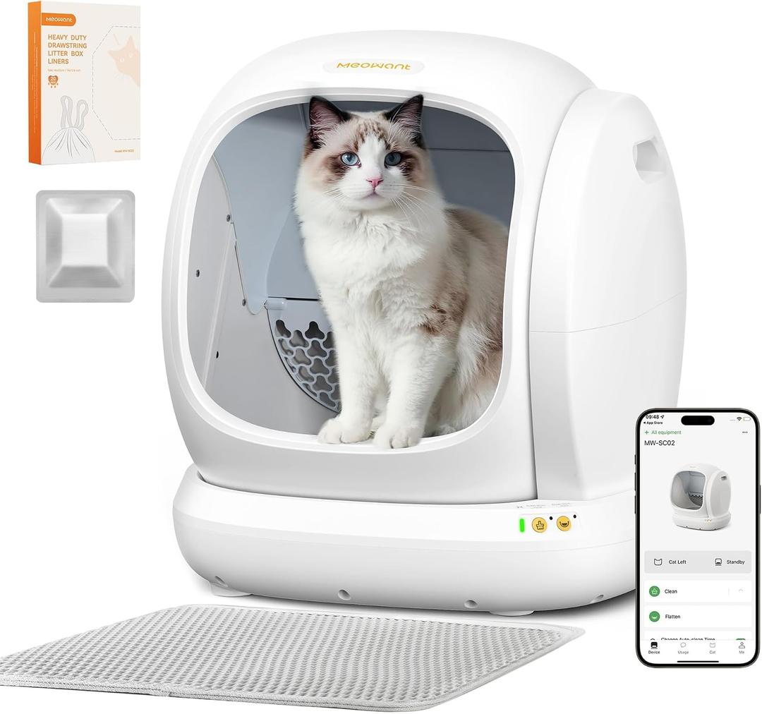 MeoWant Automatic Cat Litter Box, Large Opening Self Cleaning Litter Box with Safety Protection for Multiple Cats, App Control, Odor-Free, 75L Space, Yellow