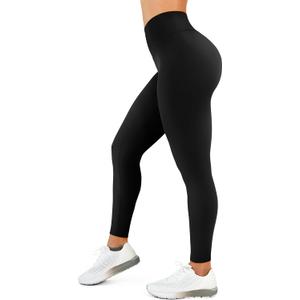 High Waisted Leggings for Women - No Front Seam Tummy Control Yoga Pants for Workout Running No See Through (Large, Black)
