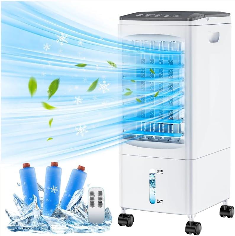 Portable Air Conditioners, 4-IN-1 Evaporative Air Cooler, Portable AC Unit w/ 6L Water Tank, Swamp Cooler w/7H Timer &120° Oscillation, Fast Cooling Air Conditioner for Bedroom Home Office