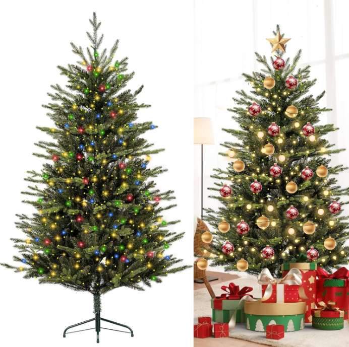 6.2ft Prelit Clear LED String Lights Classic Blue Spruce Artificial Christmas Tree | PVC Needle Foliage | Easy Storage with Storage Bag | Indoor Holiday Display, 