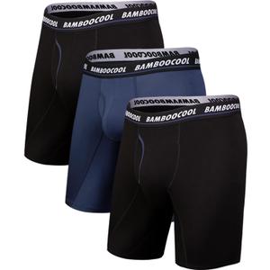 BAMBOO COOL Men's Long Boxer Briefs Performance Long Leg Sports Boxer Brief Underwear MultiPack (Black, XXL)