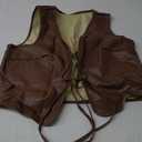 Verdusa Women's Western Leather Vest Bow Tie Front V Neck Sleeveless Lightweight Jacket Outerwear (Large, Brown)