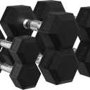 Signature Fitness Rubber Encased Hex Dumbbells 5, 10 and 15 Pairs Weight Sets for Home Gym