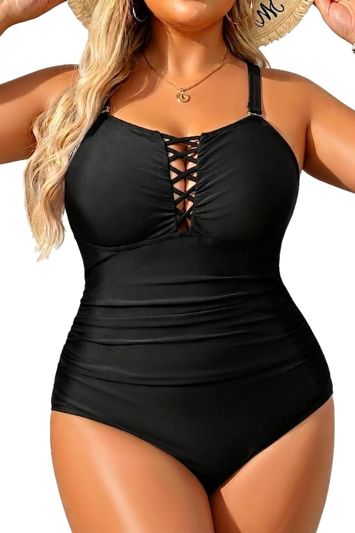 Yonique Women Plus Size One Piece Swimsuits Tummy Control Bathing Suits Vintage Swimwear 26plus