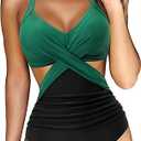 RXRXCOCO Women Front Cross CutOut One Piece Swimsuit Tummy Control High Waisted Monokini Bathing Suit Large