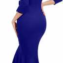 Evening Gowns for Women Formal Off Shoulder Wedding Guest Party Dress Elegant Short Sleeve Split Long Cocktail Dresses (Blue, M)