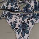 American Trends Women's String Two Piece Halter Top Triangle Bikini Set with Tie Side Bottom Sexy Swimsuit Bathing Suits (4-6, Leaf Print)