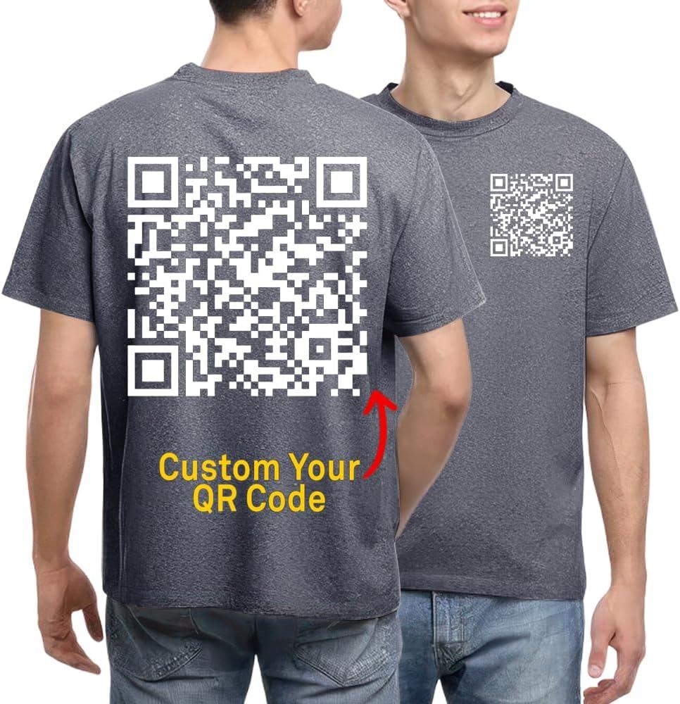 Tshirt for Men, Women. QR Code Logo Photo Text Funny QR Code Print on Your Hoodie Funny, Sweatshirt With QR Code, Add Any Link, Photo, or Text, Personalized Gift for Christmas, Large