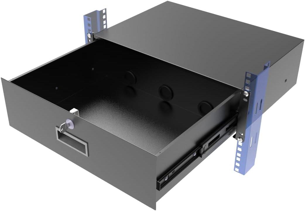 3U Server Cabinet Case 19 Inch Rack Mount Lockable Drawer with Key, 12.6 Inch Depth (3U)
