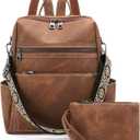 GAEKEAO Backpack Purse for Women PU Leather Travel Backpack Fashion Multi-Pocket Convertible Shoulder Bag Handbag Caramel Brown