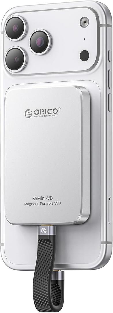 ORICO 480GB Magnetic External SSD, Aluminum Alloy, Up to 460MB/s, External Solid State Drive, Expand Storage for iPhone 17 Pro Max, Compatible w/MagSafe, USB-C Smartphones - K5MINI Silver
