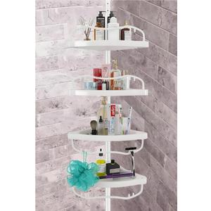 Shower Caddy Tension Pole with 4 ABS Baskets,Shower Storage Shelf with 56 to 125 Inch Adjustable Stainless Pole for Bathroom White 