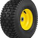 1PCS 15x6.00-6 Lawn Mower Tires, 4 Ply Tubeless 15x6-6 Front Tire Assembly Replacement for Craftsman/John Deere/Cub Cadet Riding Mowers,570lbs Capacity,3" Offset Hub,3/4" Bushing