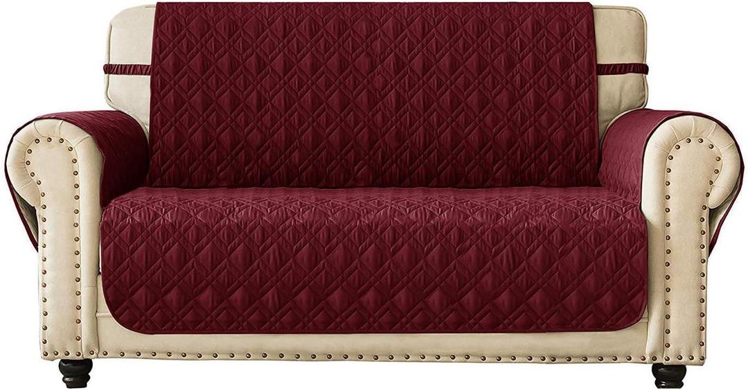Ameritex Loveseat Cover Water-Resistant Quilted Furniture Protector with Back Nonslip Paws Slipcover for Dogs, Kids, Pets Loveseat Slipcover Stay in Place for Leather (46", Burgundy)