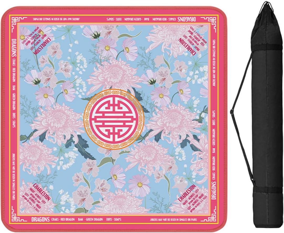Blue Mahjong Mat with Rules No Crease No Slip - 3mm, 31.5" x 31.5", 31.1 x 31.1 inches