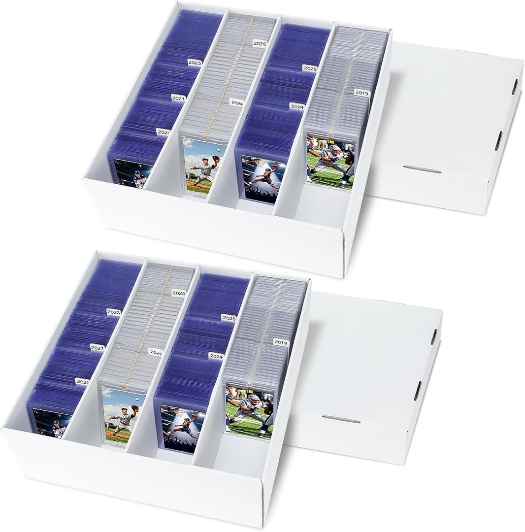 Trading Card Storage Box, 2 Pack Sports Cards Storage Boxes with 10 Dividers, Top Loader Storage Case for TCG/MTG, Game Cards