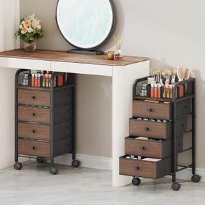 SWTYMIKI Rolling Makeup Organizer Cart  Floor Skincare Make Up Storage with 4 Nonwoven Drawers, Vanity Organizer Cosmetic Display Cases Cabinet for Skin Care Perfume Nail Polish Brush Hair Tool