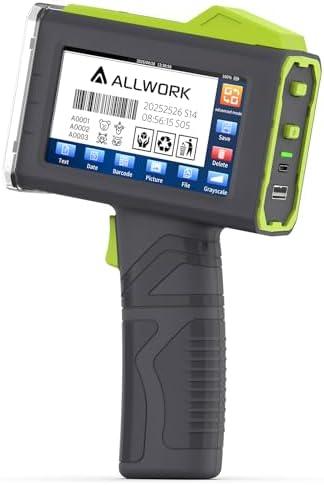 ALLWORK 12.7mm/0.5 Inch Handheld Inkjet Printer 16-Hour Continuous Printing, 5-Wheel Support for Expiry Date, Batch Number, Lot Code, Barcode, QR Code and Logo on Diverse Materials