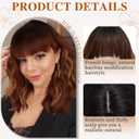 Hair Topper with Bangs 16 Inch Red Brown Balayage Synthetic Wavy Hair Toppers for Women 6.5"x6.5" Big Base Invisible Wiglets Hairpieces for Women Daily Wear