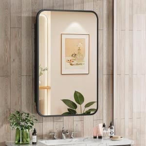 ACEMIRO 16x24 Inch Black Mirror Medicine Cabinet Metal Framed Recessed Wall Mounted Bathroom Medicine Cabinet with Mirror and Storage