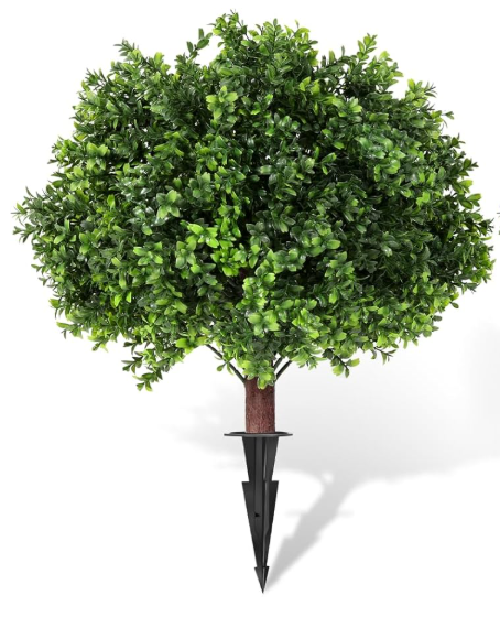 Artificial Boxwood Topiary Tree, 25 Inch Outdoor Faux Boxwood Bush Plants,Indoor Ball Trees with Ground Spike, Fake Potted for Home Front Porch Decor Outside Garden (18"D x 18"W x 25"H)