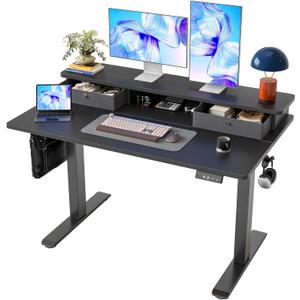 TIQLAB Standing Desk with Two Drawers, Stand Up Standing Desk Adjustable Height, Electric Sit Stand Table with Storage Shelf and Splice Board, 48 * 24 inch, Black
