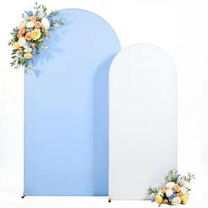 7.2FT 6FT Arch Backdrop Cover for Wedding, Set of 2 Stretchy Spandex Fitted Arch Stand Cover for Baby Shower, Birthday Party Decor, Chiara Backdrop Cover with Double-Sided Design(White, Blue)