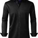 Alimens & Gentle Men's Dress Shirts Long Sleeve Wrinkle-Free Stretch Shirts Solid Formal Button Down Shirt with Pocket, XL