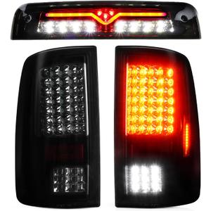 LED Tail Light Assembly + 3rd Brake Light Fit for Dodge Ram 1500/2500/3500 2009-2018, for Dodge Ram 1500 Classic 2019 [Fit Factory Halogen Model, Not Fit Factory LED], Smoke Lens 3 PCS