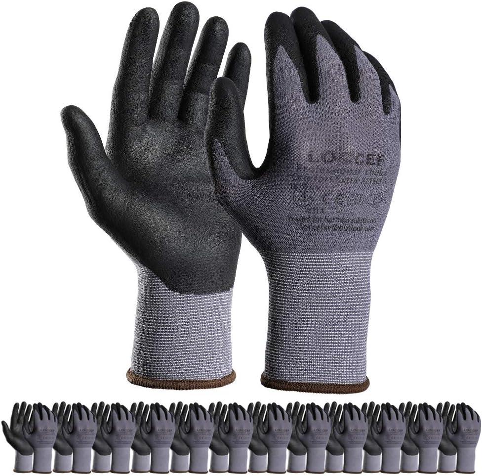 Safety Work Gloves MicroFoam Nitrile Coated-12 Pairs,Seamless Knit Nylon Gloves,Home Improvement,Micro-Foam Gloves 8/Medium