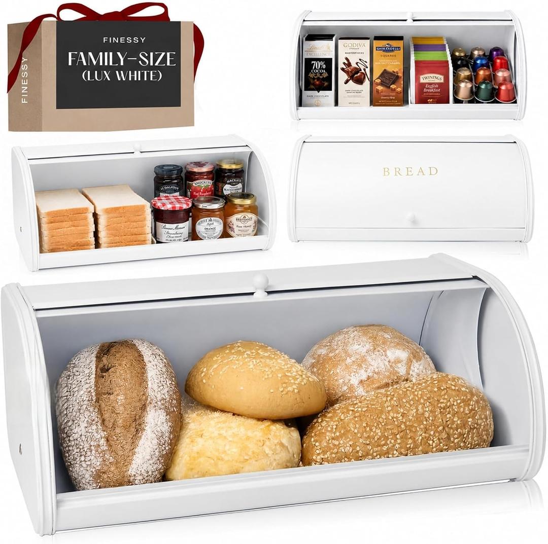 Large Bread Box Roll Top, White Metal Bread Box For Kitchen Counter