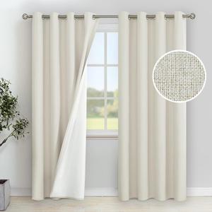 YoungsTex Linen 100% Blackout Curtains for Bedroom 80 Inches Long, Grommet Thermal Insulated Drapes Full Room Darkening with White Liner for Living Room, 2 Panels, 52 X 80 Inch
