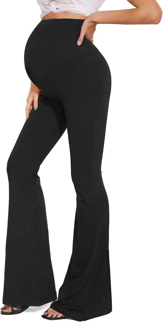 Peauty Buttery Soft Maternity Flare Leggings Over The Belly, Before During After High Waisted Pregnancy Yoga-Leggings (Small, Black)