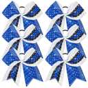 6PCS Glitter Cheer Bow Large Cheer Bows Rhinestones Hair Bows Girls 8"Cheerleading Bows Bulk Elastic Band Ponytail Holder for Teen Girls College Sports Competition
