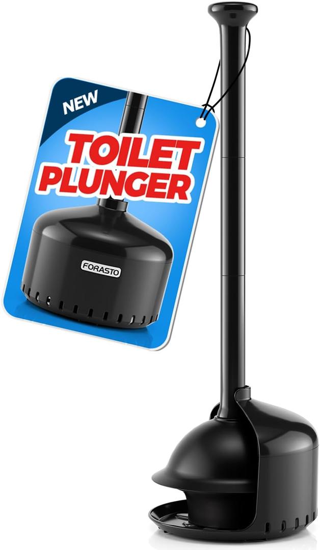FORASTO Toilet Plunger with Holder,Plungers for Bathroom with Holder,Plunger with Cover,Bathroom DecorBathroom AccessoriesToilet Bowl Cleaners,Black(19inch)