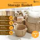 Seagrass Storage Baskets Set of 3, Handwoven Wicker Style with Handles, Large Round Basket for Blankets, Laundry, Toy Storage, Plant and Home Organization, Boat Basket Inspired Design
