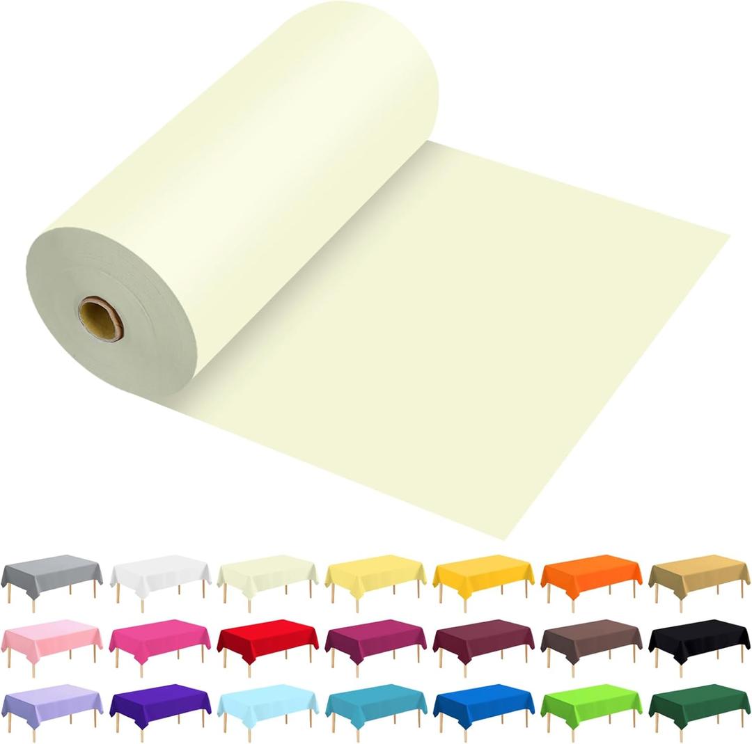 54 Inch X 300 Feet Plastic Table Cover Roll Premium Disposable Plastic Tablecloth for All Type/Shape Tables | Picnic, Party, Banquet, Birthdays, Weddings (Beige, 54 Inch X 300 Feet) Beige