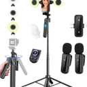 Vlogging Kit for iPhone/Android, 63 Auto Face Tracking Tripod for iPhone with Light, Wireless Microphones, Remote Control for TikTok, YouTube Starter Kit for Content Creator