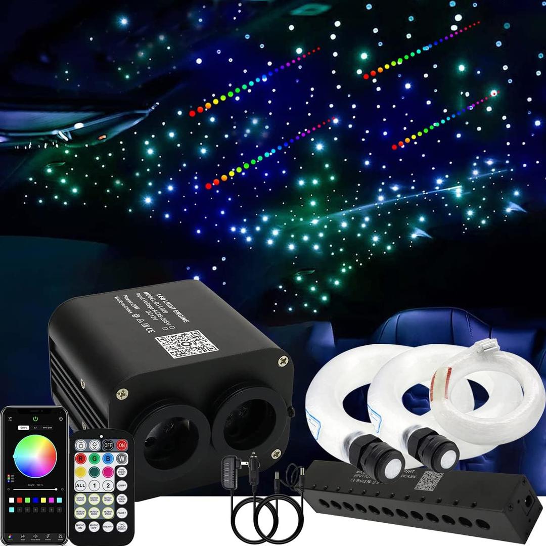 AZIMOM Dual Color 20w Twinkle Fiber Optic Starlight Headliner Kits Mixed 860pcs13.1ft, RGB Meteor Shooting Star, Sound Activated Remote APP Control Home Car Ceiling Dcor