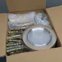 WELLIFE 600pc Gold Trim Plastic Dinnerware Set for Party: 100 Dinner Plates, 100 Dessert Plates, 300 Cutlery, 100 cups