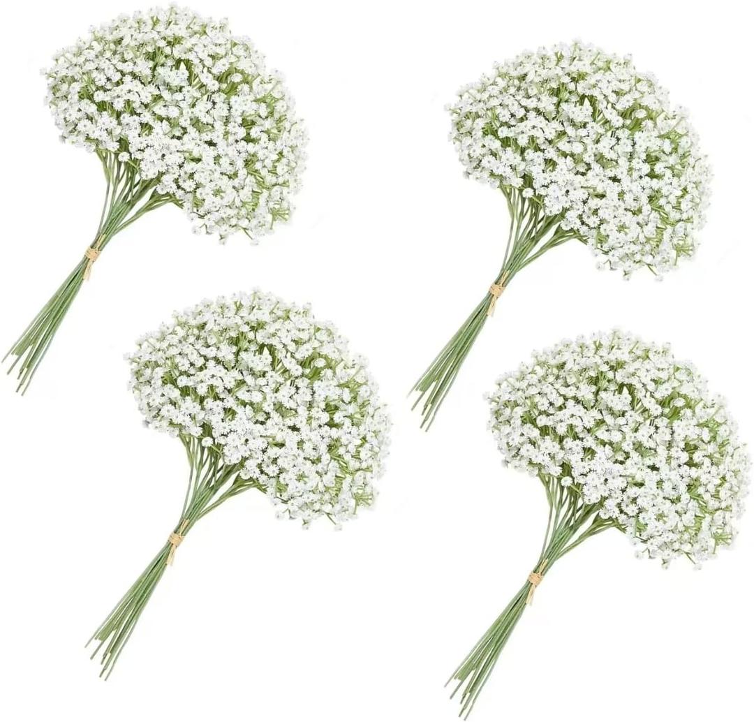 120PC Baby Breath Artificial Flowers - Babies Breath Flowers Artificial Bulk Faux Flowers Bouquet White Flores Real Touch Fake Flowers Arrangements Wedding Centerpieces Tables Decorations