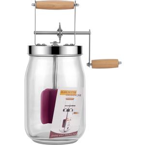 Butter Churn - Wooden Handle Shakes Stainless Steel Gear Manual Butter Maker, Butter Churner Hand Crank Mason Jar, Baking of Top Gadgets Butter Maker Cream Mixer (51oz)