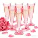Lazyshine 40 Pack Pink Plastic Champagne Flutes Disposable Wine Glasses, 4.5 Oz Clear Mimosa Cocktail Toasting Cups Bulk for 2026 New Year Eve Party Supplies Wedding Bride, Women's Day Decor