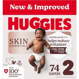Huggies Size 2 Diapers, Skin Essentials Baby Diapers, Size 2 (12-18 lbs), 74 Count