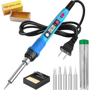 Soldering Iron Kit, 80W 110V LCD Digital Solder Iron Pen with Ceramic Heater, Portable Welding Tools with 5pcs Tips, Stand, Solders Wire, Sponge, Paste, for Metal, Electric Repairs, DIY
