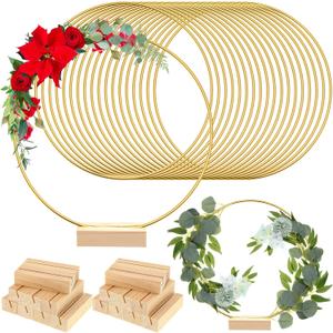 18 Pcs Floral Hoop Centerpiece with Stand 14 Inch Metal Rings Macrame Rings Large Craft Table Hoop Wreath for Wedding Decor DIY Hanging Dream Catcher